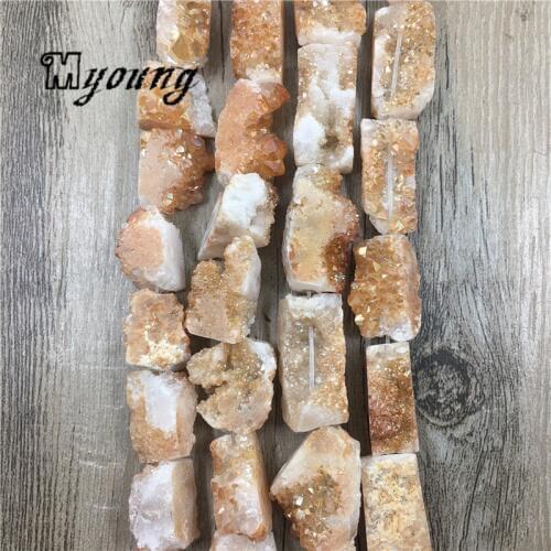 Mix Size Champagne Quartz Titanium Crystal Beads,Rectangle Raw Crystal Druzy Beads For Jewelry 10x10-25mm 15.5" strand MY1276