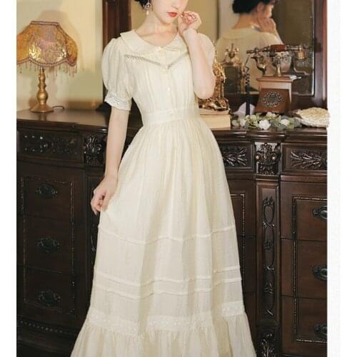 Summer Sweet French Retro Fantasy Gentle Princess Dress Peter pan Collar Cute Lace Puff Sleeve Fairy Dress Vestidos de fiesta