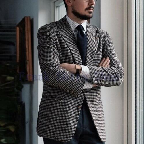 2021 Mew Fashion Mens Blazer Suits Slim Fit Plaid Two Buttons Blazer Men Cotton Formal Male Blazers For Wedding Party Prom