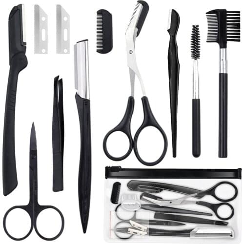 4/6/8/11Pcs Eyebrow Razor Kit Brow Trimmer Cutters Woman Face Shaver Scissors Comb Tweezers Set Eyelash Brush Makeup Accessories