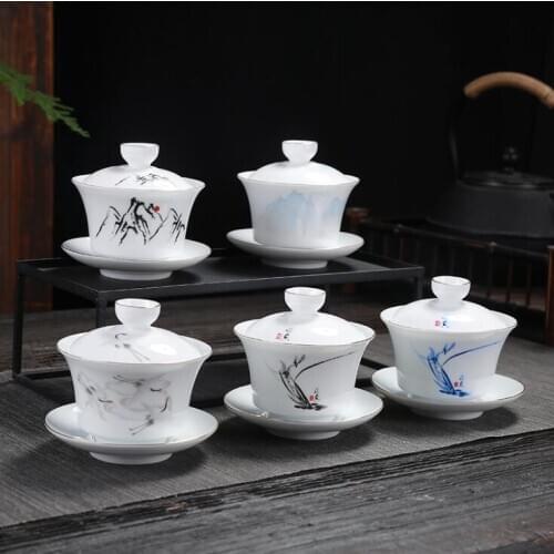180ml Hand Painted Ceramics Tea Set Gaiwan Teaware Sets Kung Fu Tea Ceremony Tea Set Supplies Decoration Accessories Crafts