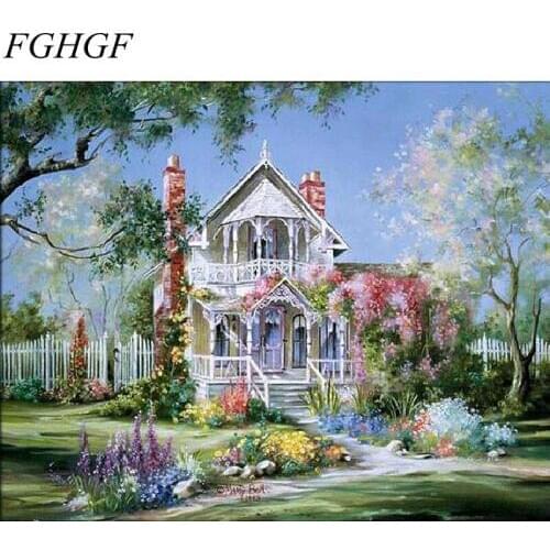 Frameless Beautiful House Diy Painting By Numbers Acrylic Picture Wall Art Canvas Painting Home Decor For Living Room Living