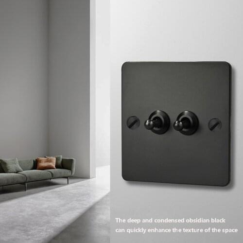 Retro Wall Light Switch 1-4 Gang 2 Way Brass Toggle Switch Black Stainless Steel Panel Wall EU Socket USB Outlet