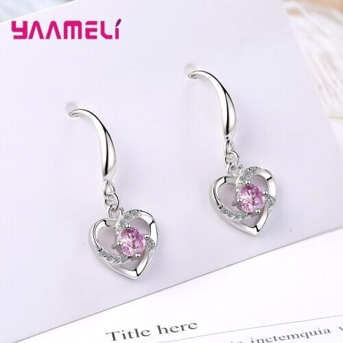 Real 925 Sterling Silver Heart Flower Earrings Lovely Femme Women Christmas Gift Dazzling Zircon Jewelry Pendientes Brincos