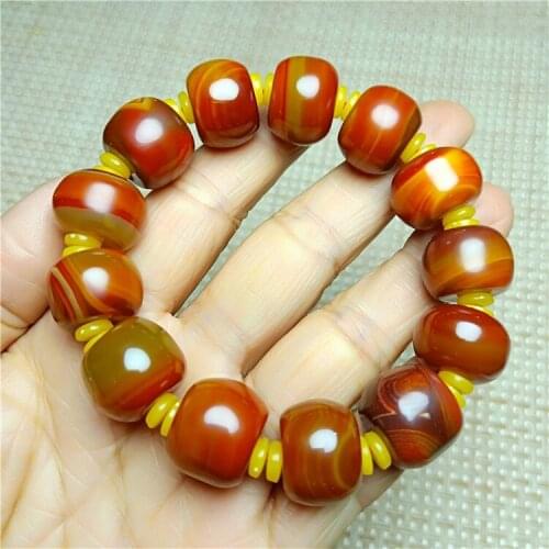 Natural colorful red agate bracelet jade bracelets bangles genuine hand-carved 14mm round beads jade jewelry