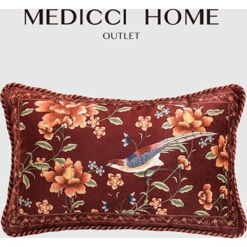 Medicci Home Obling Pillow Cover Chinese Peony Flower And Bird Print Vermilion Authentic Luxury Retro Cushion Case Chic Interior