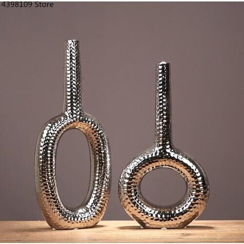 NEW CHINESE STYLE CERAMIC GOLD-PLATED VASE DECORATION NORDIC GOLDEN GEOMETRIC VASE HOME DECORATION LIVING ROOM DESKTOP VASE