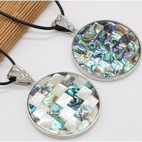 New Style Natural Shell Alloy Necklace Round Pendant Leather Cord 2MM Charms For Elegant Women Love Romantic Gift