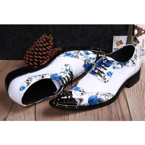 Formal mens dress shoes PU leather flower print wedding Italian Fashion male shoes