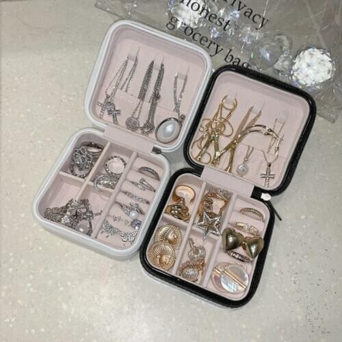 PU Leather Jewelry Organizer Display Travel Case Portable Storage Zipper Jewelry Box