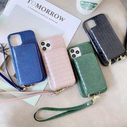 Crocodile Pattern Genuine Leather Luxury Zipper Bag Strap Case Cover For iPhone 12 Pro Max 11 XR X 8 7