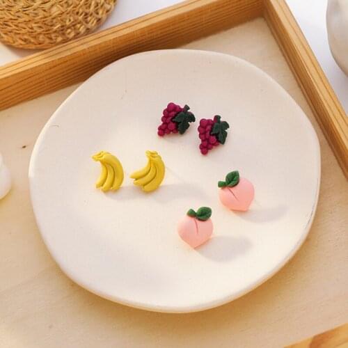 Cute Resin Arcylic Small Fruit Statement Earrings for Women Girl Grape Banana Peach Drop Dangle Earrings Party Jewelry Brincos