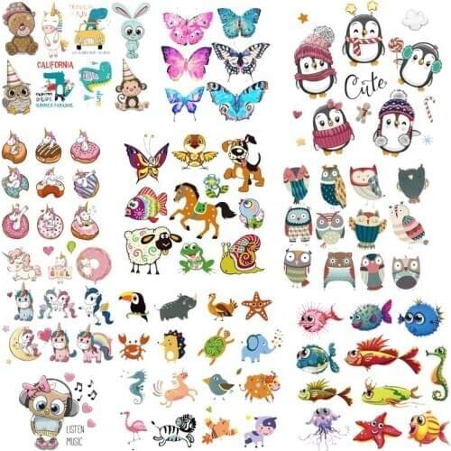 Cartoon Animals Heat Vinyl Transfer For Clothing Iron On Unicorn Transfers For Clothes Appliques Thermo Stickers For Diy T-shirt
