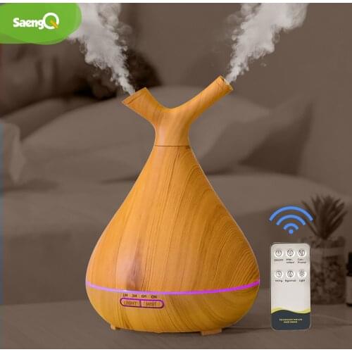 SaengQ Electric Aroma Diffuser Ultrasonic Air Humidifier 400ML Remote Control Essential Oil Diffuser LED Cool Mist Maker Fogger