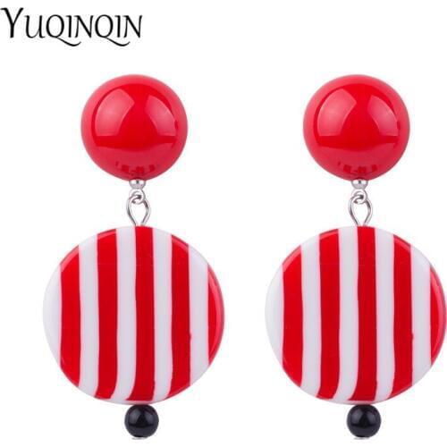 Vintage New Fashion Resin Long Big Drop Earrings for Women Round Geometric Stripe Acrylic Earring For Girls Wedding Gift Jewelry