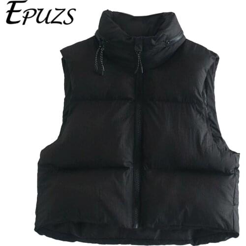 ZA 2021 Cropped Padded vest jacket women Waistcoat Vintage Sleeveless zipper sleeveless light parka casual female Outerwear