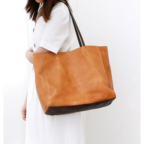 Retro Soft Leather Women Handbag Laptop Tote Bag Shoulder Large Bag Simple Leather Large Capacity Womens Bag 2020 New Original