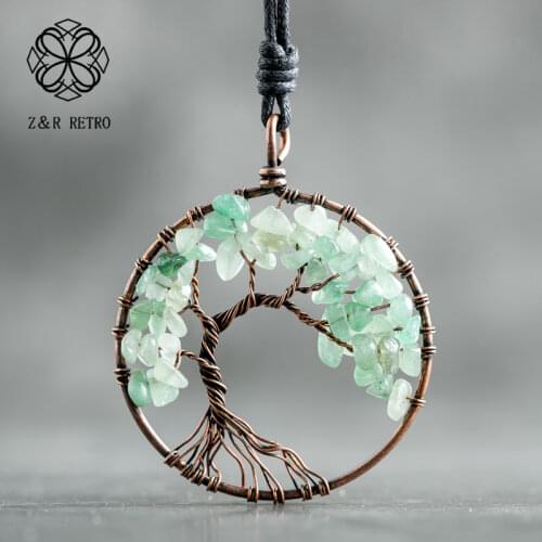 Vintage Jewelry for Women Long Necklace Tree of Life Handmade Stone Bead Colors Pendant&Necklaces Chokers jewellery Suspension