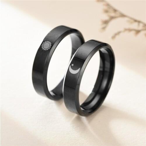 1Pc Simple Moon Sun Couple Rings for Lovers Black Stainless Steel Women Men Wedding Ring Valentines Day Gifts