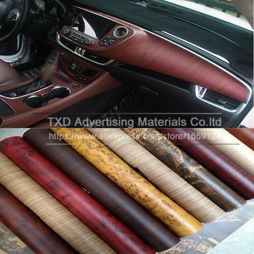 Promotion 10*124CM/Lot Wood PVC film for car Interior decoration Wood PVC Vinyl sticker by free shipping Wood grain pvc