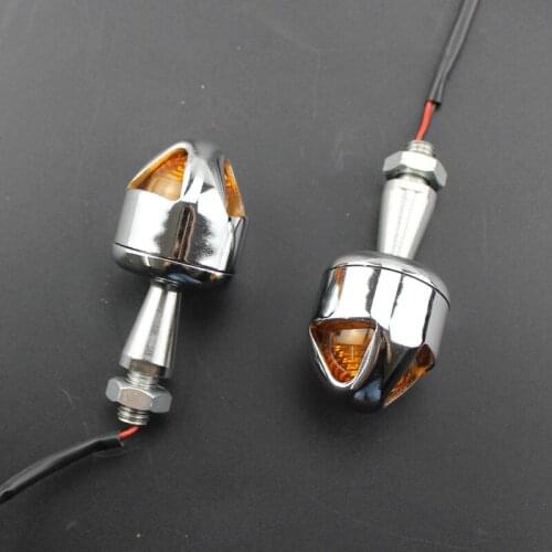 2Pcs Metal Chrome Amber Bulb Light Motorcycle Turn Signal Lamp Indicator Blinker For Honda Kawasaki Yamaha Suzuki Aprilia KTN
