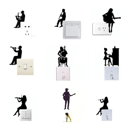 2Pcs Wearing Musical Instrument Girl Silhouette Switch Stickers Carved Wall Stickers Saxophone Men Fun Decorative Stickers