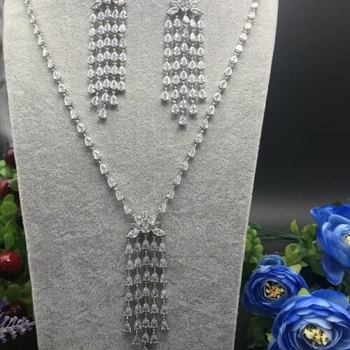 2pcs Bridal Zirconia Full Jewelry Sets For Women Party, Luxury Dubai Nigeria CZ Crystal Wedding necklace sets