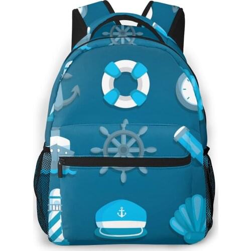 2021 OLN Travel Backpacks Blue Sailing Icons Girl Backpack For Women Large Capacity School Bag For Teenage