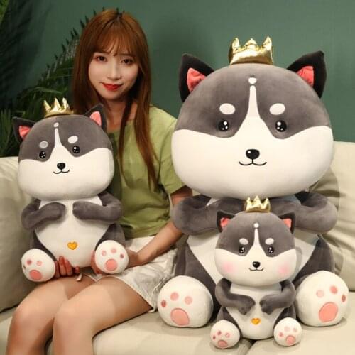 23-60cm Kawaii Prince Husky With Crown Plush Toys Dog Stuffed Soft Cute Animals Pillow Doll For Girls Kids Birthday Gifts