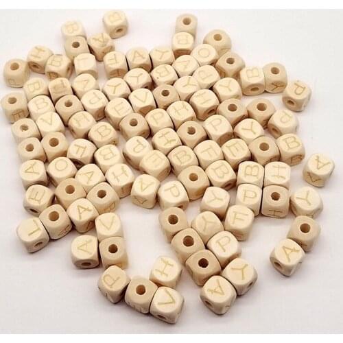 26Letters Wood Square Beads DIY Wooden Baby Pacifiers Spacer Loose Beads Unfinished Geometric Beads Handmade Bracelets 12mm