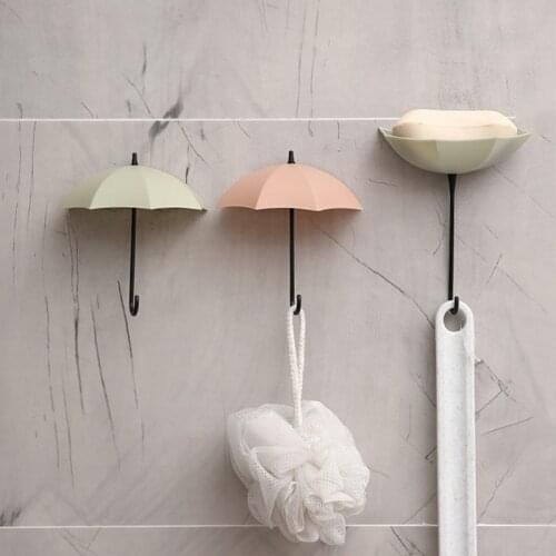 3pcs Sticky Hooks Bathroom Storage Hook Umbrella Shaped Bath Towel Holders Free Nail Wall Hook Wall Mounted Soap Hangers