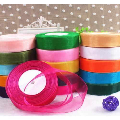 50 yards) 25mm Silk organza ribbon Single Face Transparent Ribbon For Wedding gift wrapping decoration Christmas party ribbons