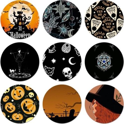 58mm Halloween Magic witch Icons Pins Badge Decoration Brooches Metal Badges For Backpack Decoration