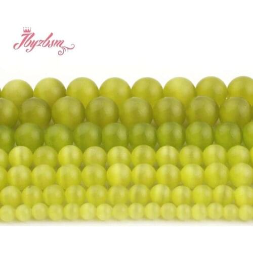6,8,10mm Smooth Green Round Cat Eye Loose Beads Ball Natural Stone Beads For DIY Necklace Bracelat Jewelry Making Strand 15"