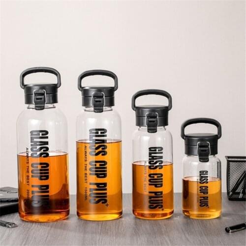600/1000/1500/2000ml Large Capacity Glass Water Bottle Outdoor Hiking Camping Gym Sports Drink Bottle With Portable Rope Handle