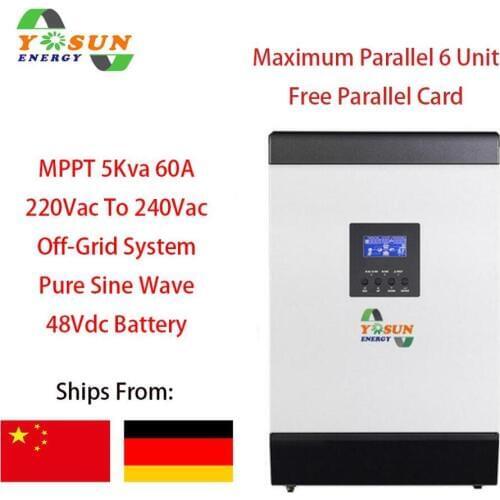 60A MPPT Solar Inverter 4000W Off Grid Inverter 5Kva 48Vdc 220Vac Hybrid Inverter Pure Sine Wave Inverter 60A Battery Charger