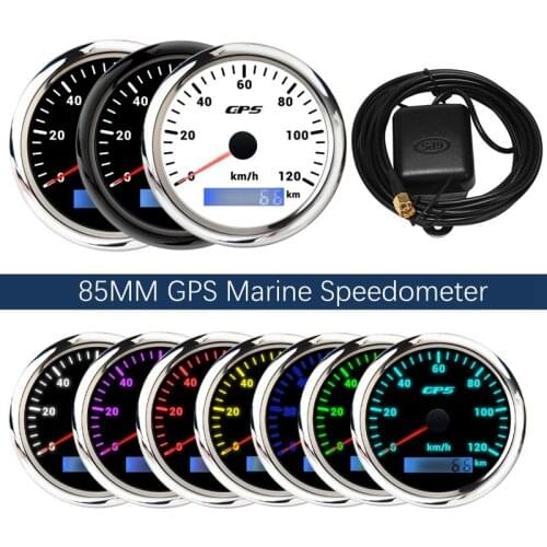 85MM GPS Marine Speedometer 0-120KM/H Speedometer 7-Color Backlight Digital Odometer For Yachts Boats