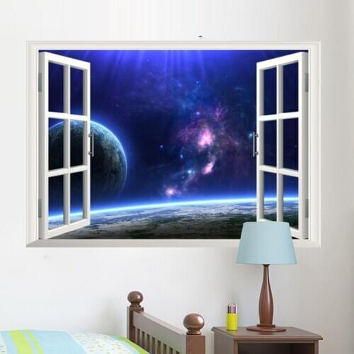 9 styles Charming Outer Space 3D Window View removable wall sticker Beautiful Star Sky Scenery home kids room decal mural art