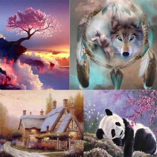 DIY 5D Diamond Painting Animal Dog Cat Panda Wolf Owl Horse Elephant Wolf Lion Cross Stitch Kit Full Drill Embroidery Mosaic Art