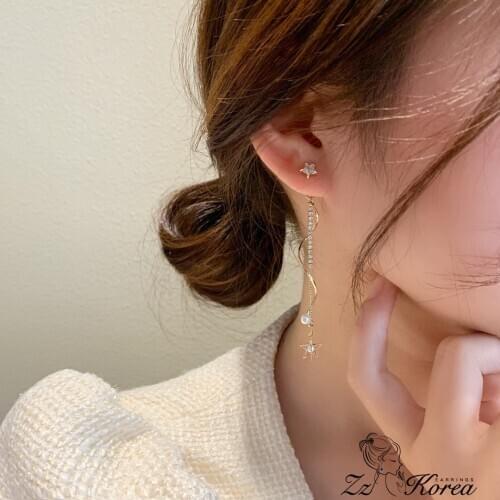 Shiny Side New Accessories Elegant Crystal Star Stud Earrings for Women Simple Style Elegant Long Earrings