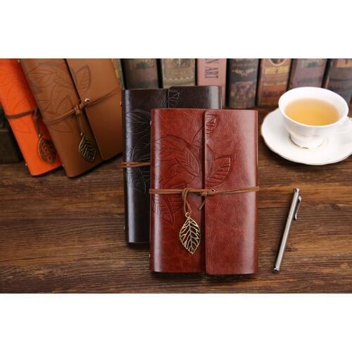 Retro Leaf Leather Metal Pendant Loose-leaf 75 Sheets Notebooks Creative Navigation Style Business Gift Notepad Daily Memos