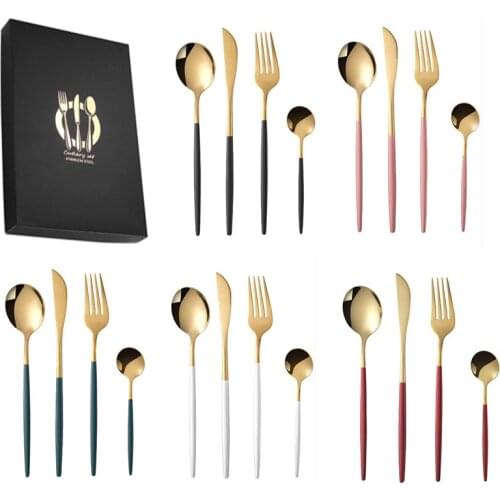 Black Stainless Steel Cutlery Set 4 Piece Utensils Sets for Kitchen Spoon Sets Plate Dinnerware Plates Dinner Serving Set Bar