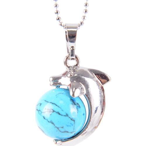 Dolphin Animal Necklaces Pendants for Girl Reiki Lapis Lazuli Chakra Natural Round Gem Stone Beads Handcrafted Jewelry D863-D873
