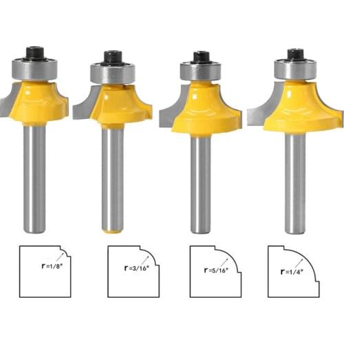1pc 1/4 shank Corner Round Over Router Bit with Bearing for Wood Woodworking Tool Tungsten Carbide Milling Cutter