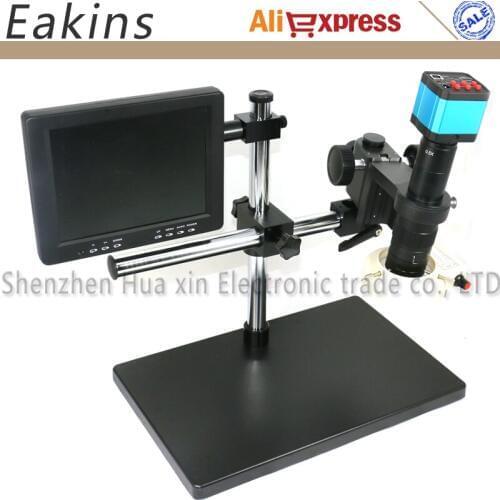 HD 21MP Industrial Microscope Camera HDMI USB Output 180X C-mount Lens LED Light 8" LCD Monitor Big Boom Stand Universal Bracket
