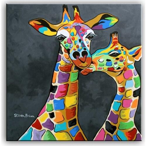 Oil Painting handmade Modern Canvas Home living room Decor Home decoration painting Art Colorful couples a giraffe 17022215
