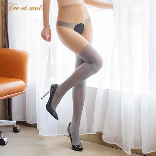 New Patchwork High Waist Stockings Pantyhose Women Sexy Hot Open Crotch Transparent Tights Women Sexy Elastic Nylons Lady Medias