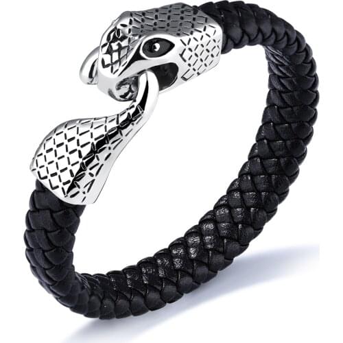 FAMI Titanium Steel Snake Buckle Leather Bracelet Personality Leather Bracelet Mens All-match Trendy Bracelet Jewelry