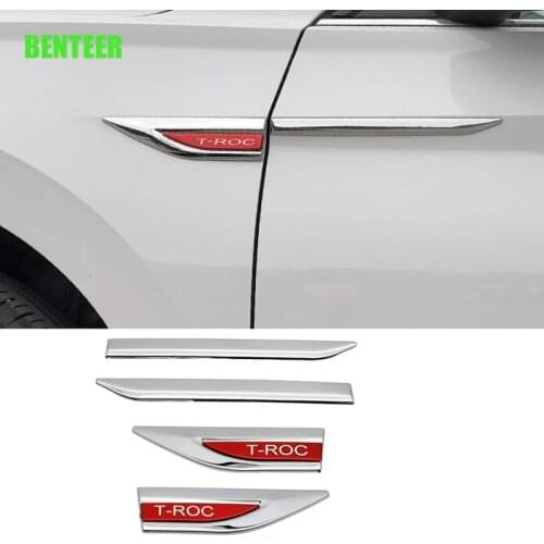 4pcs ABS Silver Car Fender Emblem Sticker For Volkswagen TROC T-ROC