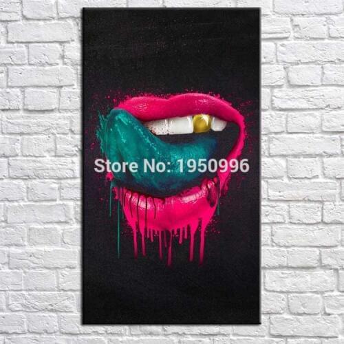 Skills Artist Hand-painted High Quality Modern Colorful Lip Oil Painting On Canvas Abstract Canvas Painting For Wall Decorative